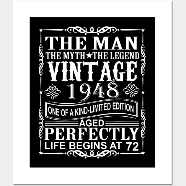 72nd Birthday Gifts Man Myth Legend Vintage 1948 Wall Art by cedricchungerxc